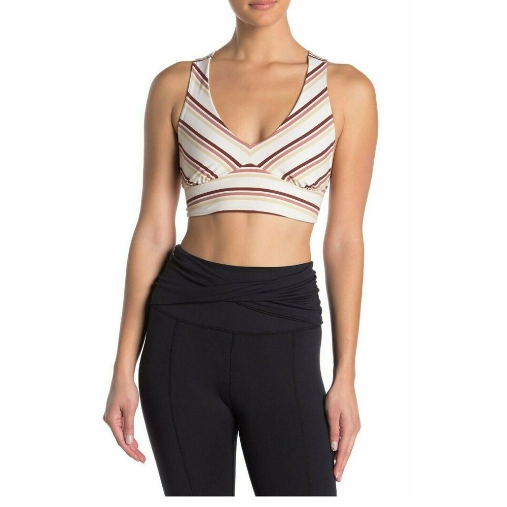 Free People Women Gidget Sports Bra Racerback Stripes | Size - XS | Ivory Combo